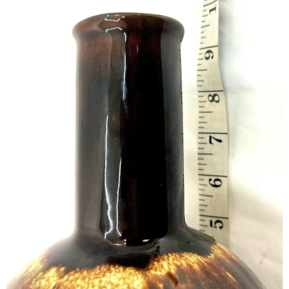 Vintage‎ Brown Drip Glaze Vase Unbranded Round Bottom Cylinder Shaped Top